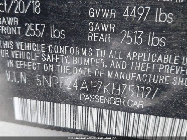 5NPE24AF7KH751127 Hyundai SONATA SE