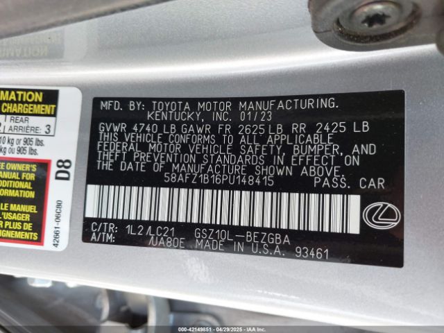 58AFZ1B16PU148415 Lexus Es 350 Ultra Luxury