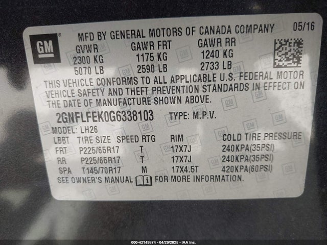2GNFLFEK0G6338103 Chevrolet EQUINOX LT