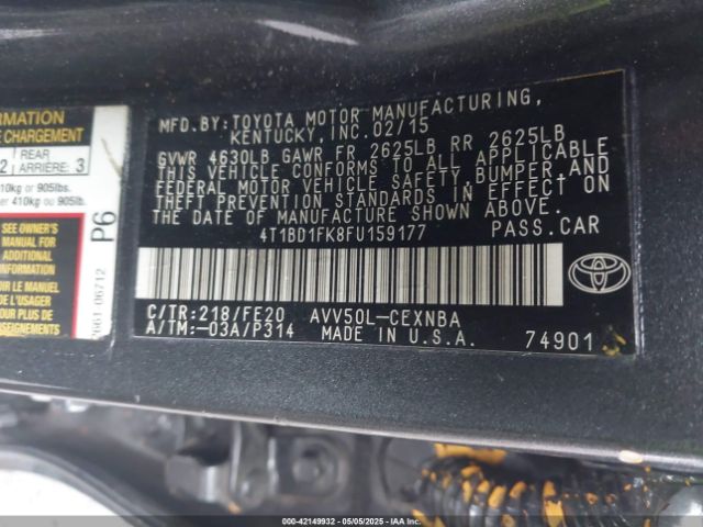 4T1BD1FK8FU159177 Toyota Camry Hybrid Le