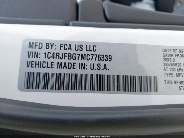 1C4RJFBG7MC776339 Jeep Grand Cherokee Limited X 4x4