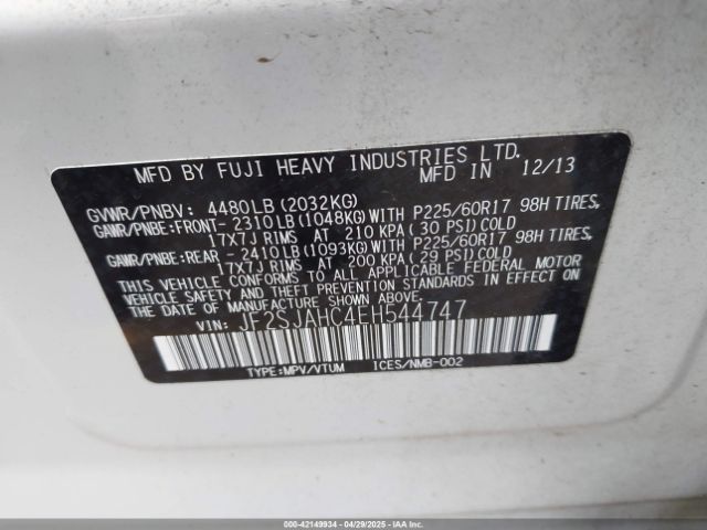 JF2SJAHC4EH544747 Subaru 2.5na u5
