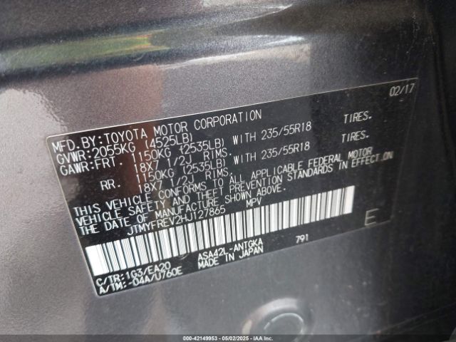 JTMYFREV2HJ127865 Toyota Rav4 Limited