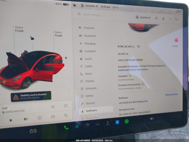 5YJ3E1EA1NF138984 Tesla Model 3 Rear-wheel Drive