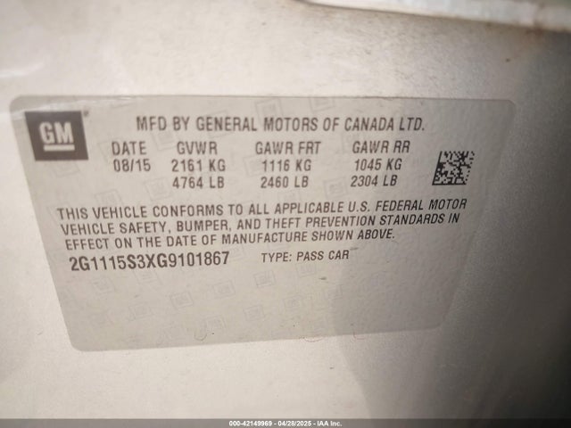 2G1115S3XG9101867 Chevrolet Impala 2lt