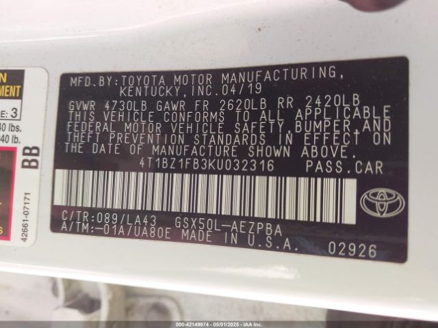 4T1BZ1FB3KU032316 Toyota AVALON LIMITED