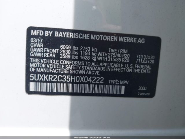 5UXKR2C35H0X04222 BMW X5 Sdrive35i