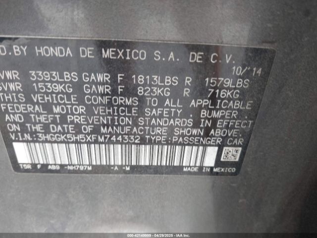 3HGGK5H5XFM744332 Honda FIT LX