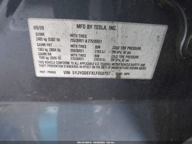 2020 TESLA MODEL Y 5YJYGDEFXLF058707 Photo 8