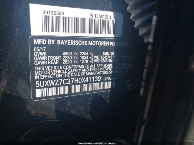 5UXWZ7C37H0X41139 BMW X3 Sdrive28i