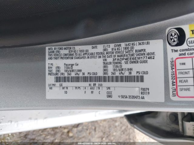 3FADP4EE6EM177462 Ford FIESTA SE