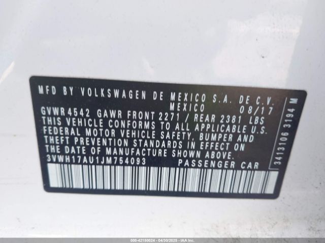 3VWH17AU1JM754093 Volkswagen Golf Alltrack Tsi S/tsi Se/tsi Sel