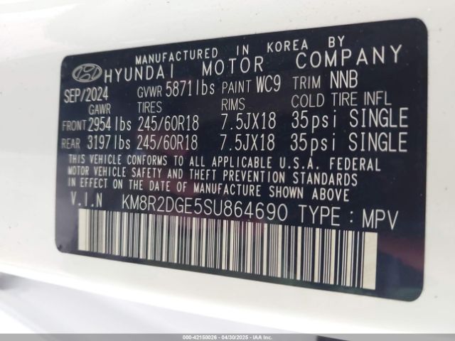KM8R2DGE5SU864690 Hyundai Palisade Sel
