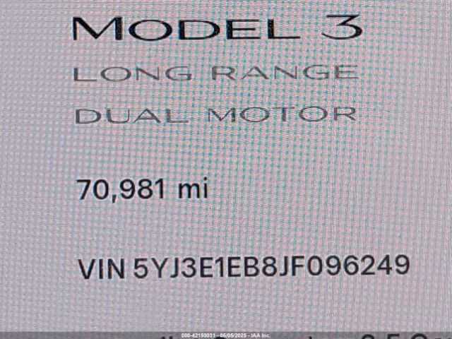5YJ3E1EB8JF096249 Tesla Model 3 Long Range/performance