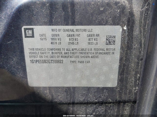 1G1PE5SB2G7200822 Chevrolet Cruze Limited 1lt Auto