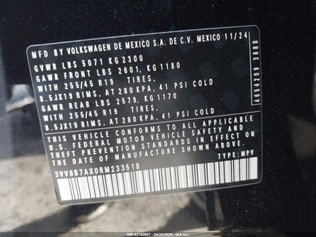 3VV8B7AX0RM233518 Volkswagen Tiguan 2.0t Se R-line Black