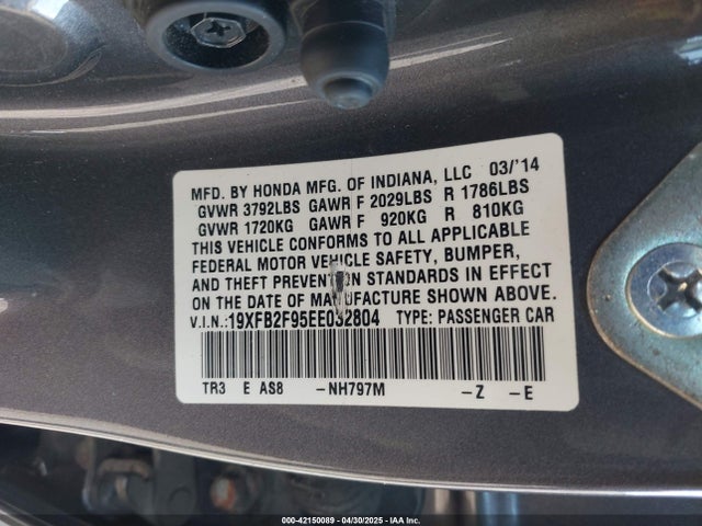 19XFB2F95EE032804 Honda Civic Ex-l