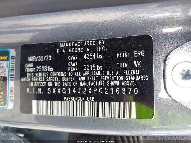 5XXG14J2XPG216370 KIA t-gdi gamma ii