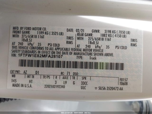 2021 FORD F-150 1FTFW1E82MFA28107 Photo 8