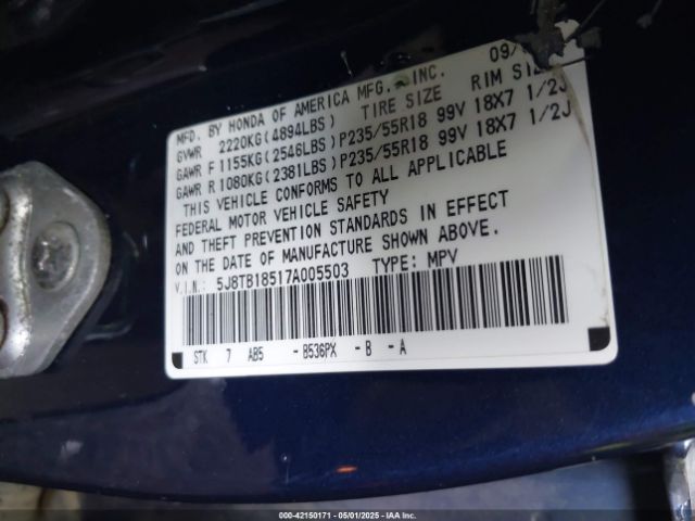 2007 ACURA RDX 5J8TB18517A005503 Photo 8