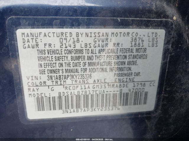 3N1AB7AP3KY235376 Nissan SENTRA S