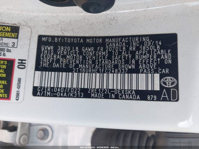 2T1BURHE1FC248337 Toyota Corolla S Plus