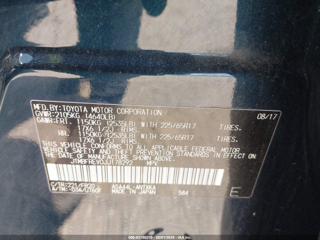 Toyota 2ar-fe 2018 JTMBFREV0JJ178292 Image 9