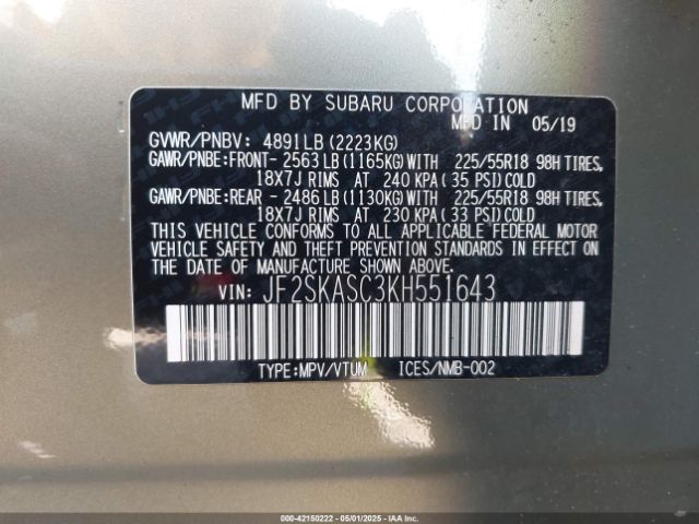 JF2SKASC3KH551643 Subaru Forester Limited