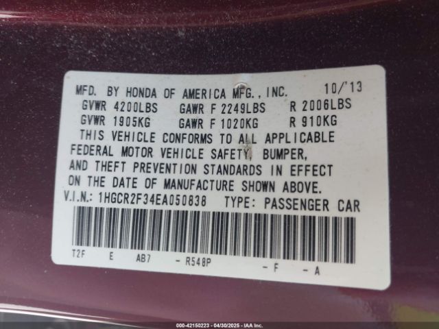 1HGCR2F34EA050838 Honda ACCORD LX