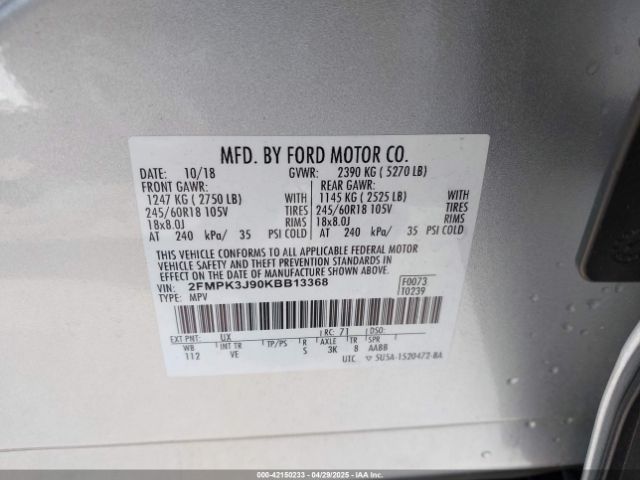 2019 FORD EDGE 2FMPK3J90KBB13368 Photo 8