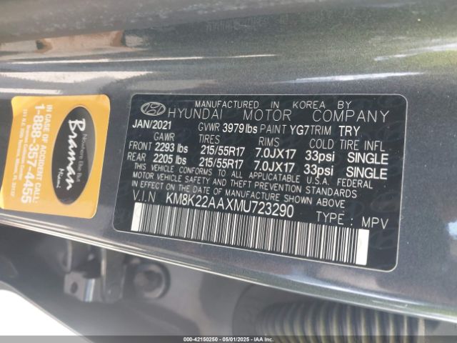 2021 HYUNDAI KONA KM8K22AAXMU723290 Photo 8