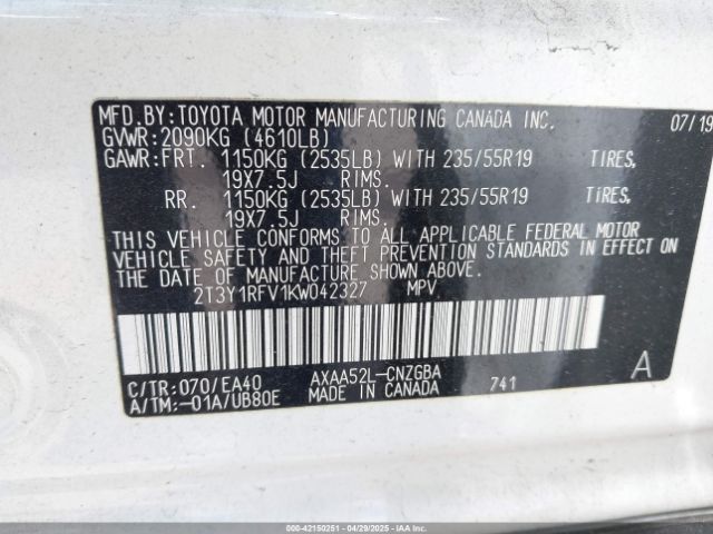 2T3Y1RFV1KW042327 Toyota Rav4 Limited