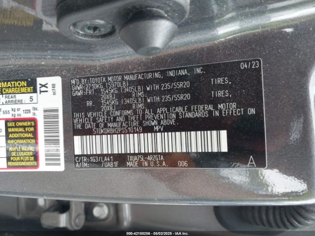 5TDKDRBH2PS510149 Toyota Highlander Platinum