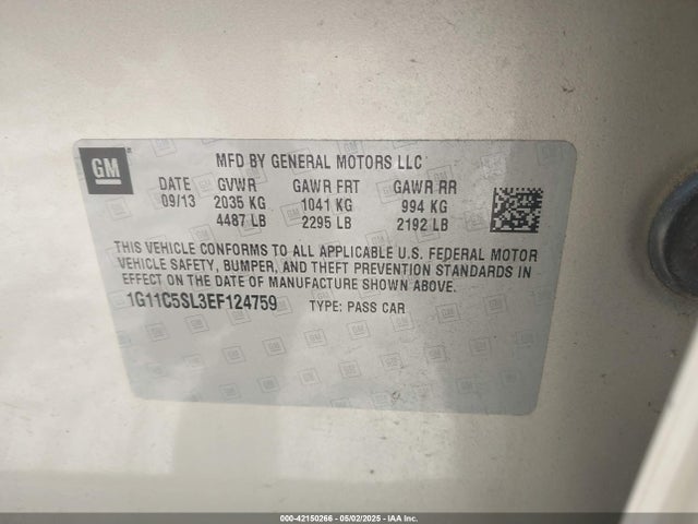 Chevrolet MALIBU 1LT 2014 1G11C5SL3EF124759 Image 9