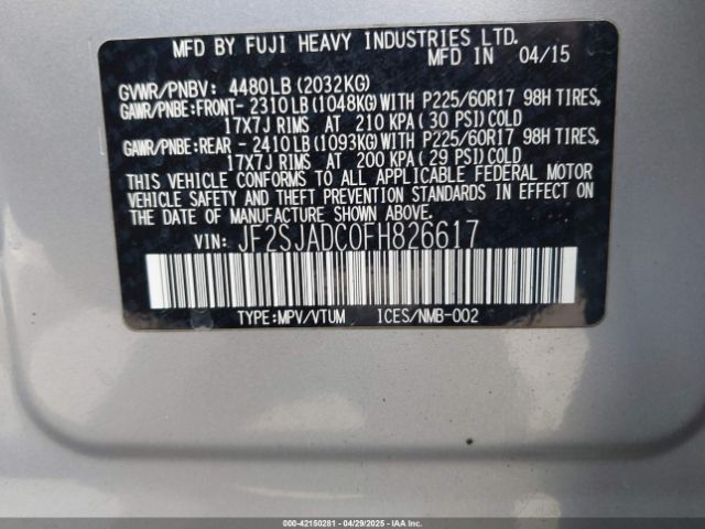 JF2SJADC0FH826617 Subaru Forester 2.5i Premium