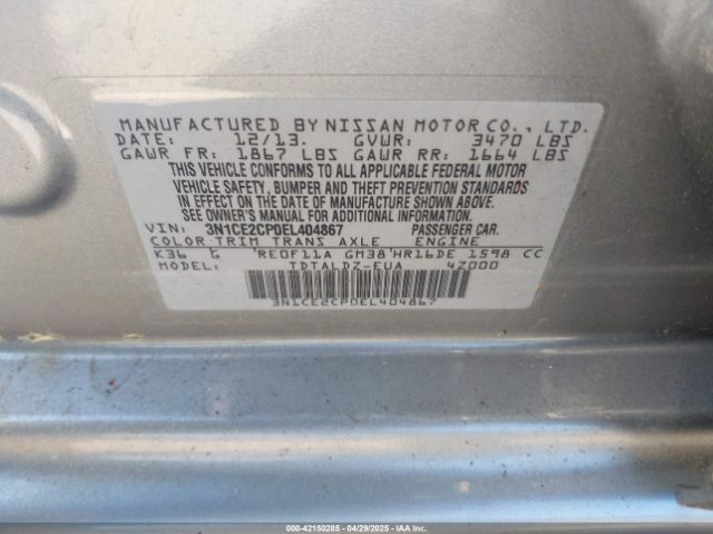 3N1CE2CP0EL404867 Nissan Versa Note Sv