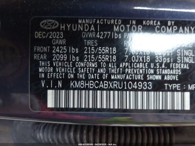 KM8HBCABXRU104933 Hyundai Kona Sel
