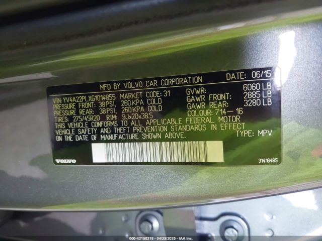 YV4A22PLXG1014855 Volvo Xc90 T6 Inscription