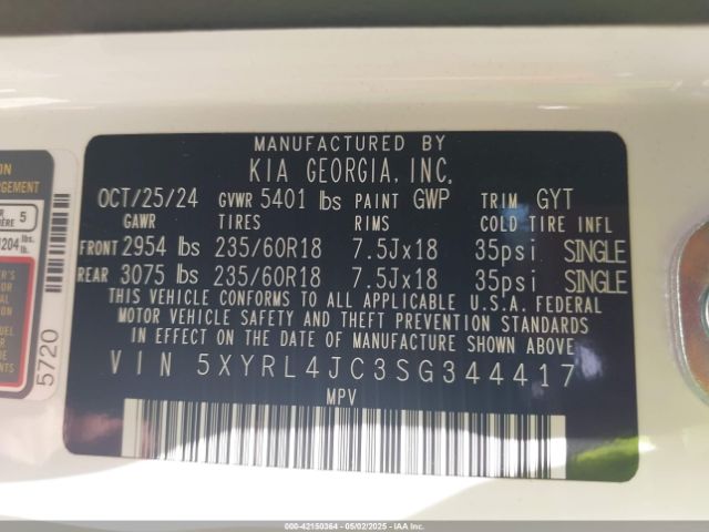 5XYRL4JC3SG344417 KIA SORENTO S