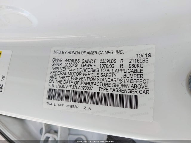 1HGCV1F37LA023037 Honda Accord Sport