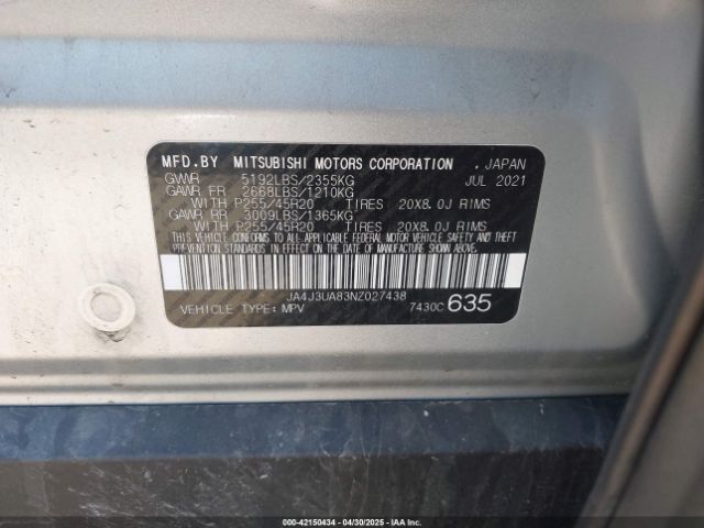 2022 MITSUBISHI OUTLANDER JA4J3UA83NZ027438 Photo 8