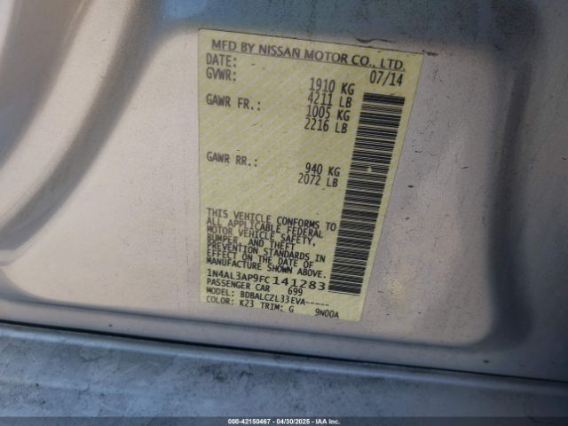 1N4AL3AP9FC141283 Nissan Altima 2.5 S