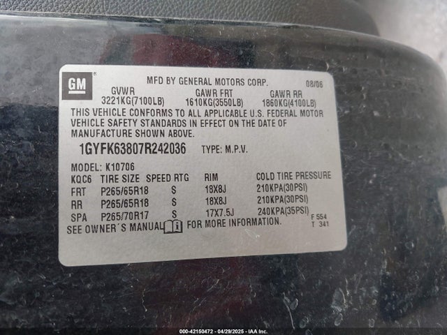 2007 CADILLAC ESCALADE 1GYFK63807R242036 Photo 8
