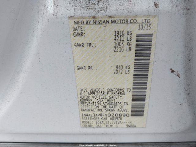 1N4AL3AP8FN920890 Nissan Altima 2.5 S