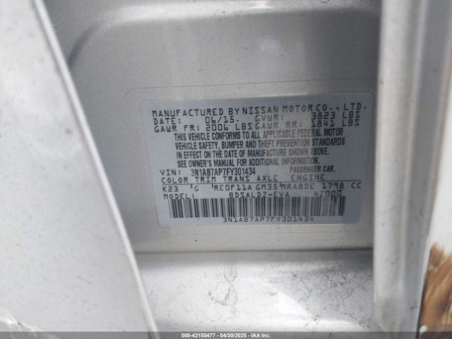 3N1AB7AP7FY301434 Nissan SENTRA SV