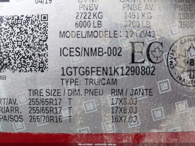 1GTG6FEN1K1290802 GMC Canyon 4wd All Terrain W/leather/all Terrain W/cloth/all Terrain W/leather