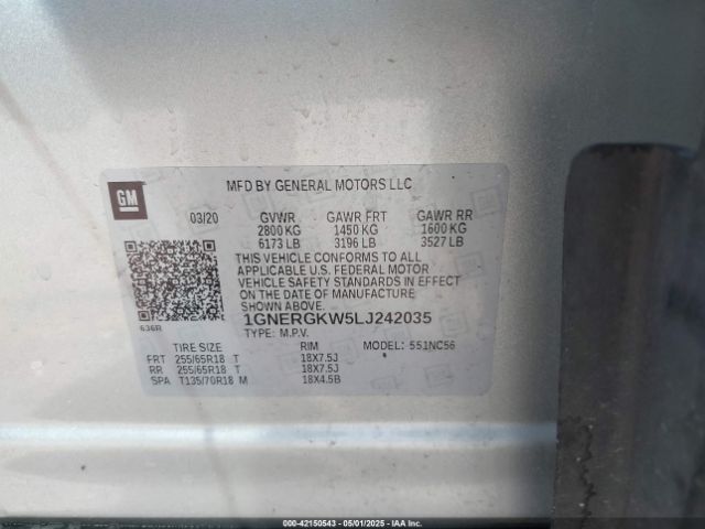 1GNERGKW5LJ242035 Chevrolet lfy - spark ignited direct injection, atss, gen 1