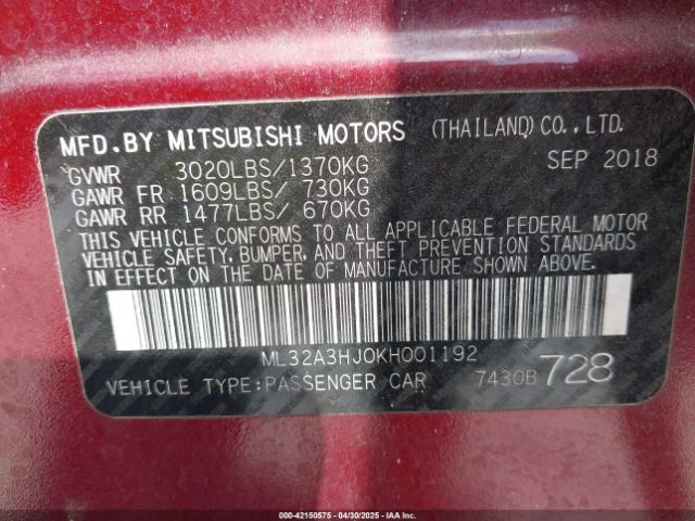 ML32A3HJ0KH001192 Mitsubishi MIRAGE ES