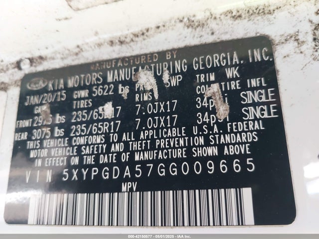 5XYPGDA57GG009665 KIA dohc gdi lambda ii