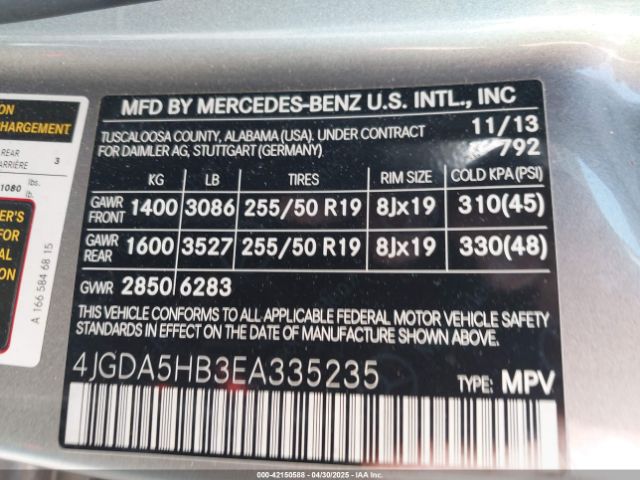 4JGDA5HB3EA335235 Mercedes-Benz Ml 350 4matic